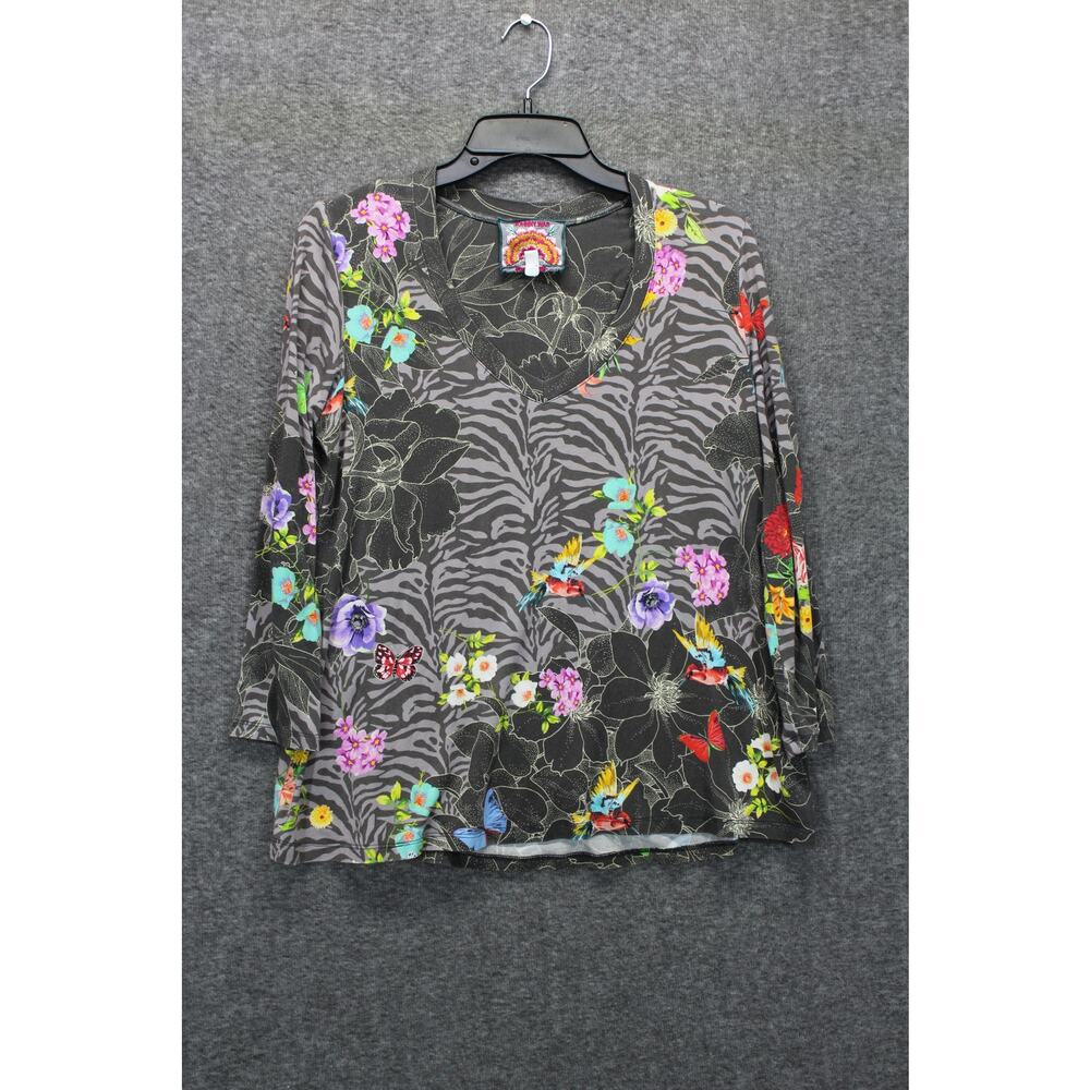 Johnny Was Favorite Zippy 3/4 Sleeve V Neck Swing Shirt Size XS Boho Floral Soft